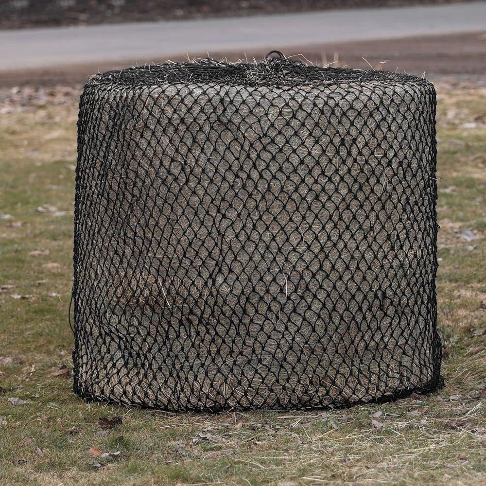 Dura-Tech Large Round Bale Hay Net for Horses | Extends Hay Bale Lifespan | Fits Large 6'x6' Bales | 2" x 2" Slow Feed Holes | Durable Polyester Net | Drawstring Top