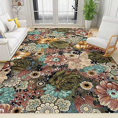 Alfombra decorativa de estilo bohemio de lujo con flores rosadas y verdes, alfombras estampadas, antideslizantes, suaves, lavables, transpirables,