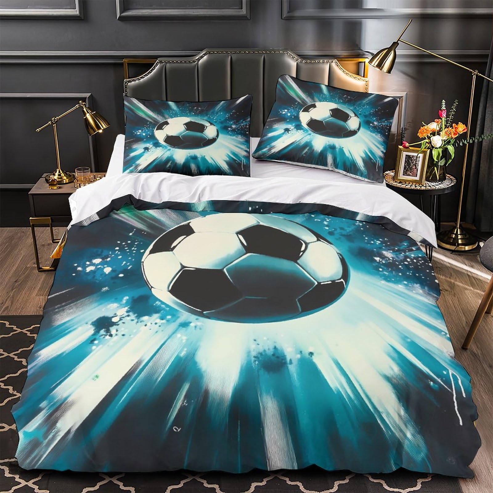 Housse de couette football hypoallergique et douce avec zip 135x200