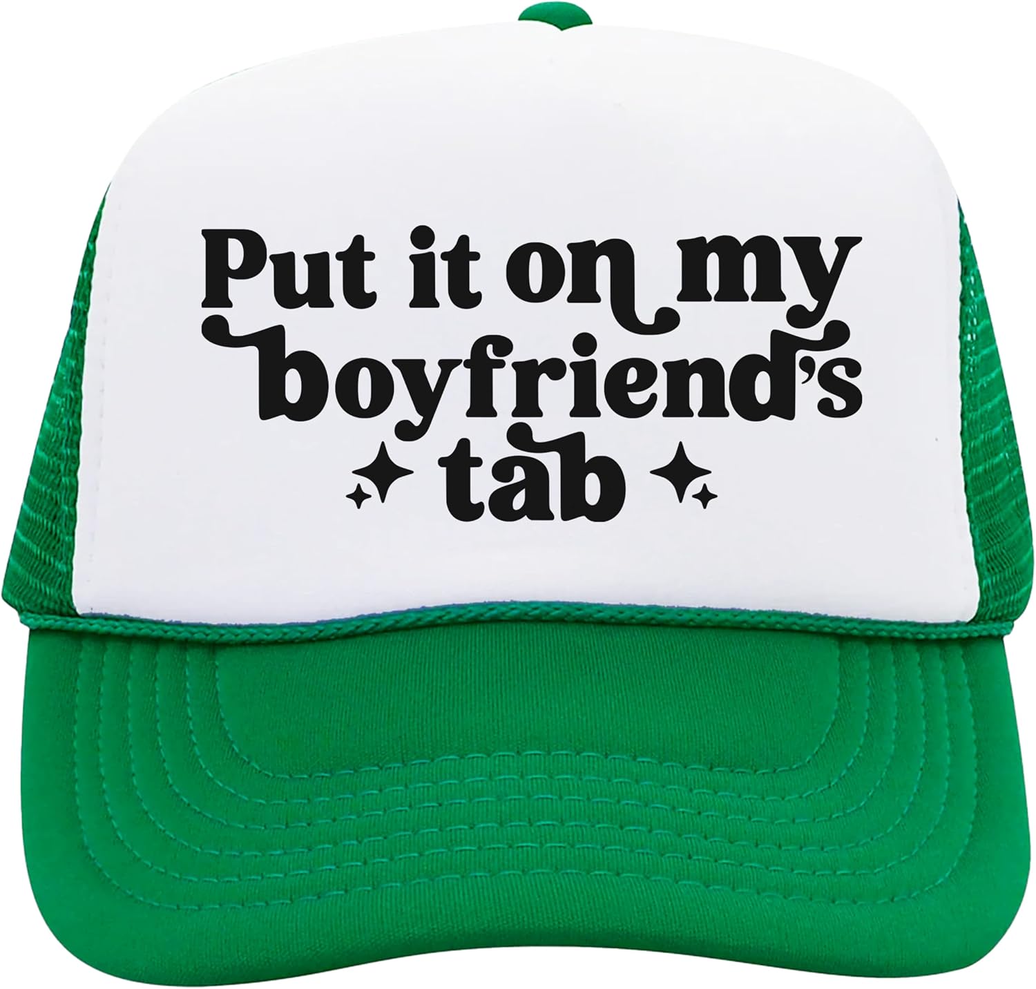 Put it on My Boyfriend's Tab Women's Adjustable Classic 5 Panel Mesh Snap Back Trucker Hat