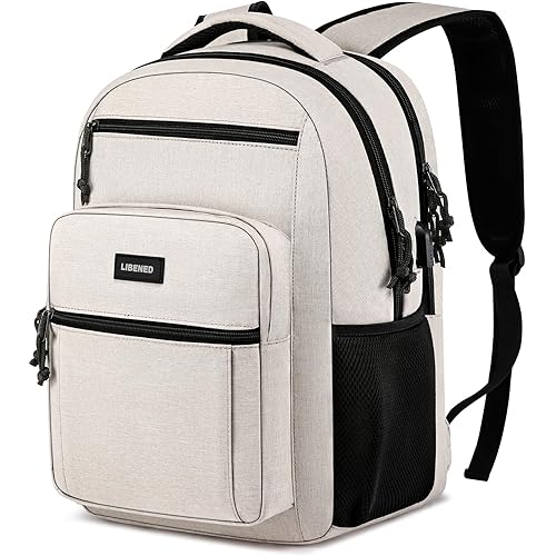 School Backpacks for Teens Boys and Girls, Laptop Teens backpack with USB Charging Port, 15.6 Inch Water Resistant Mochila for Work, College, Beige