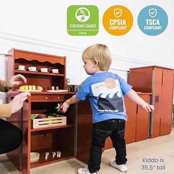 ECR4Kids Pretend Play Kitchen Cupboard for Kids, Wooden, Dark Walnut