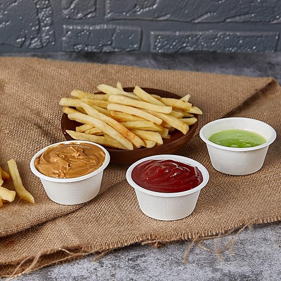 Vplus 500 Pack 2 OZ Disposable Souffle Cups, 100% Compostable Portion Cups, Made From Bagasse Fibe, Perfect For Dips, Food Sample, Jams, Honey, Sauces, Nuts