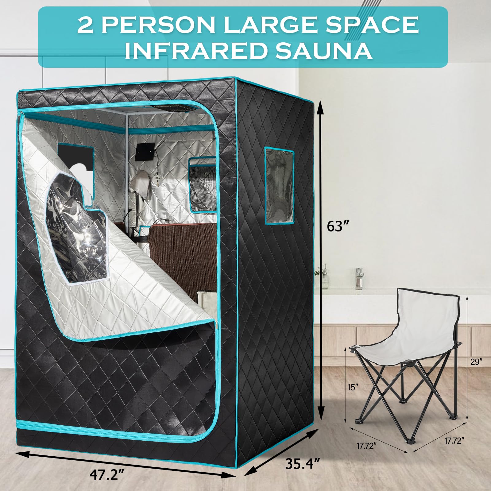 Full Size Infrared Sauna for Home, 2 Person Large Space Personal Home Sauna for Relaxation & Detox, 1500W Dry Heating Technology Indoor Saunas