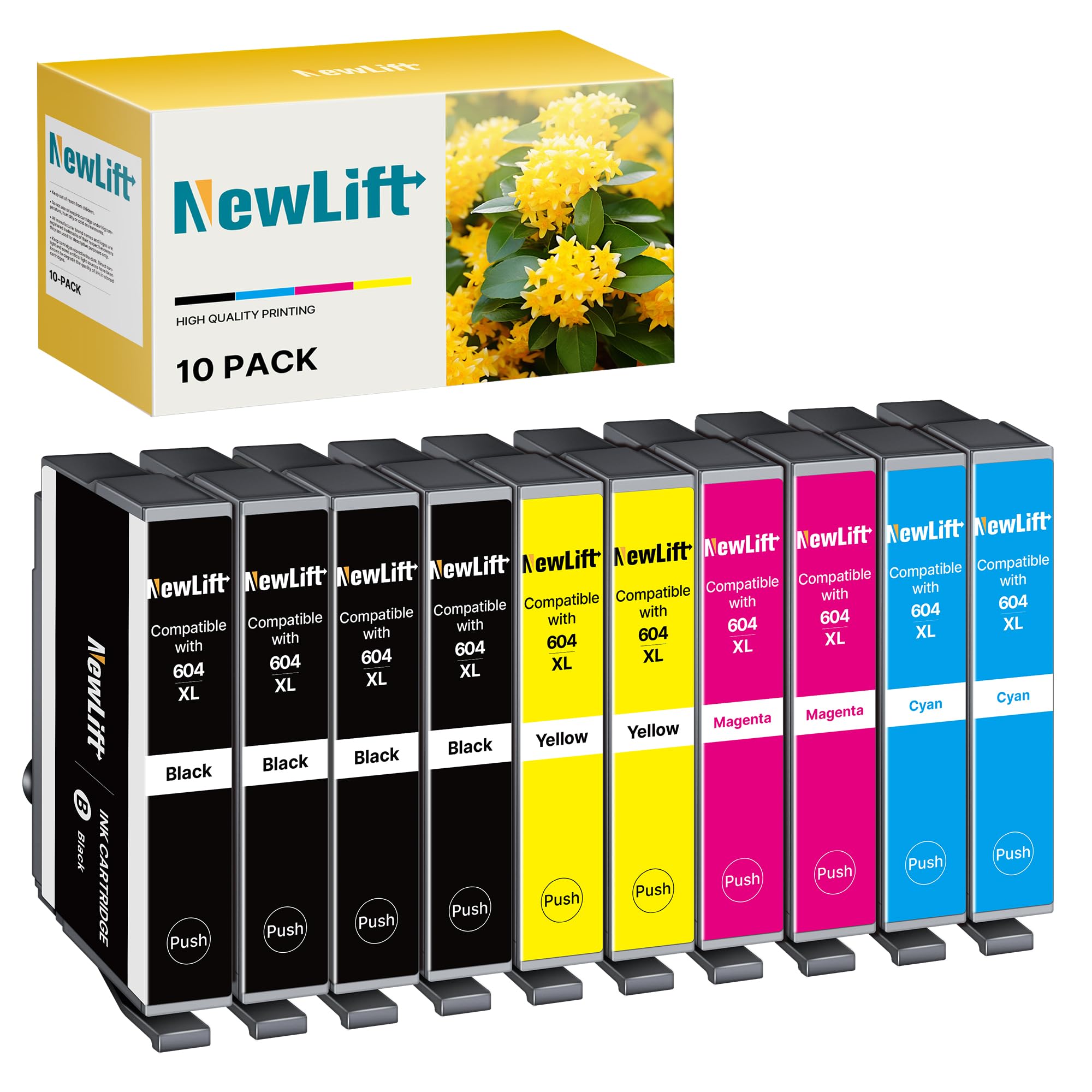 NewLift 604XL Druckerpatronen kompatibel für Epson 604 604XL Patronen Multipack für Expression Home XP-2205 XP-3200 XP-4200 XP-3205 Workforce WF-2910 WF-2930 WF-2950 (10er-Pack)