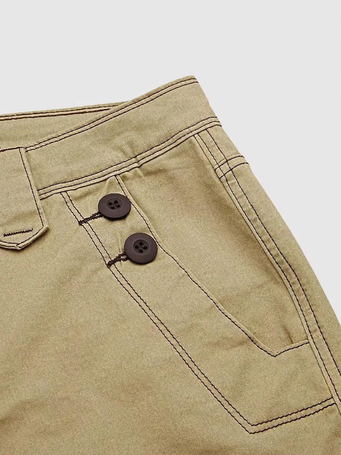 Flamingals Straight Leg Mid Waist Solid Buttoned Pocket Casual Pants for Women - Image 4