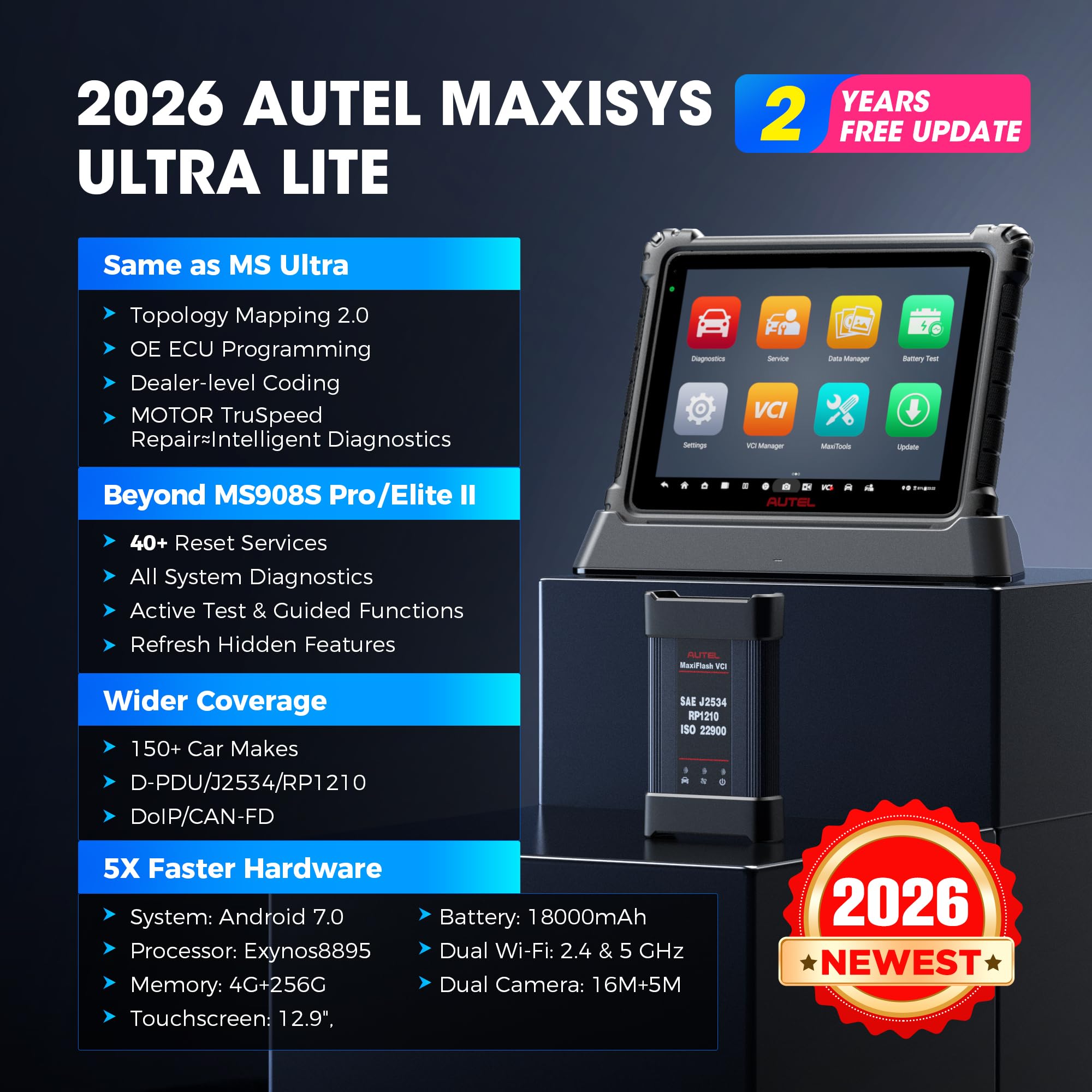 最上級モデル　AUTEL ULTRA LITE 2025年まで無料アップデート　自動車　診断機　テスター Autel Scanner MaxiCom Ultra Lite: Atualizações gratuitas de 2 anos