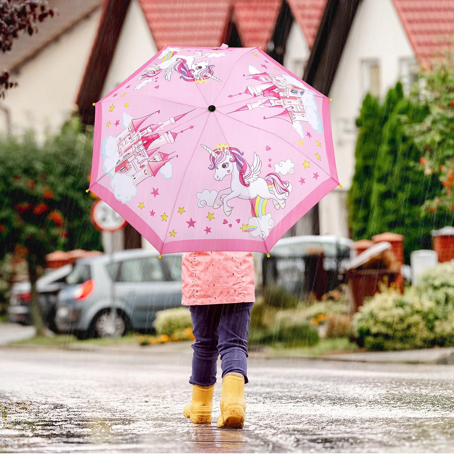 Kids Umbrella Children Travel Umbrellas Reinforced Canopy with Pinch Free Closure and Colorful Design Lightweight Umbrellas for Girls & Boys Suitable Size 32*24 inch Easy Push/Pull for Little Kids