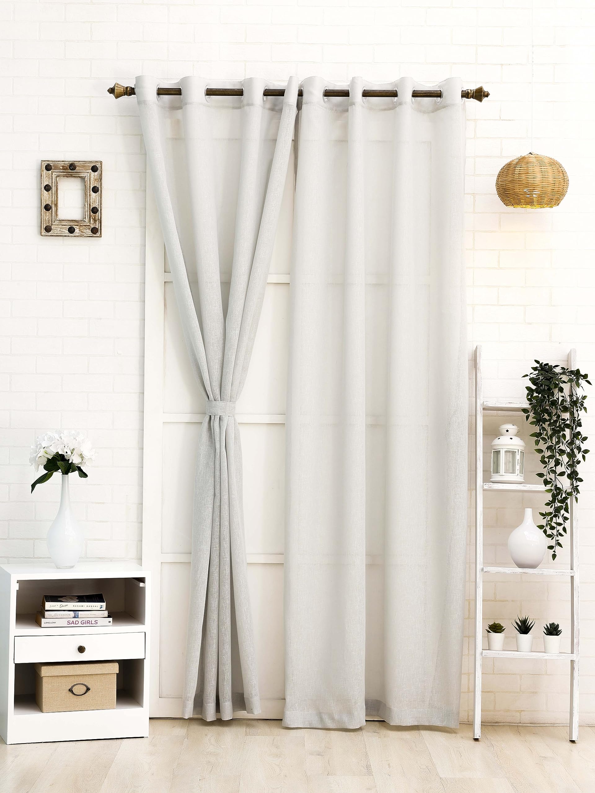 ARiANASet of 1 Linen Blended Solid Sheer Window Curtain