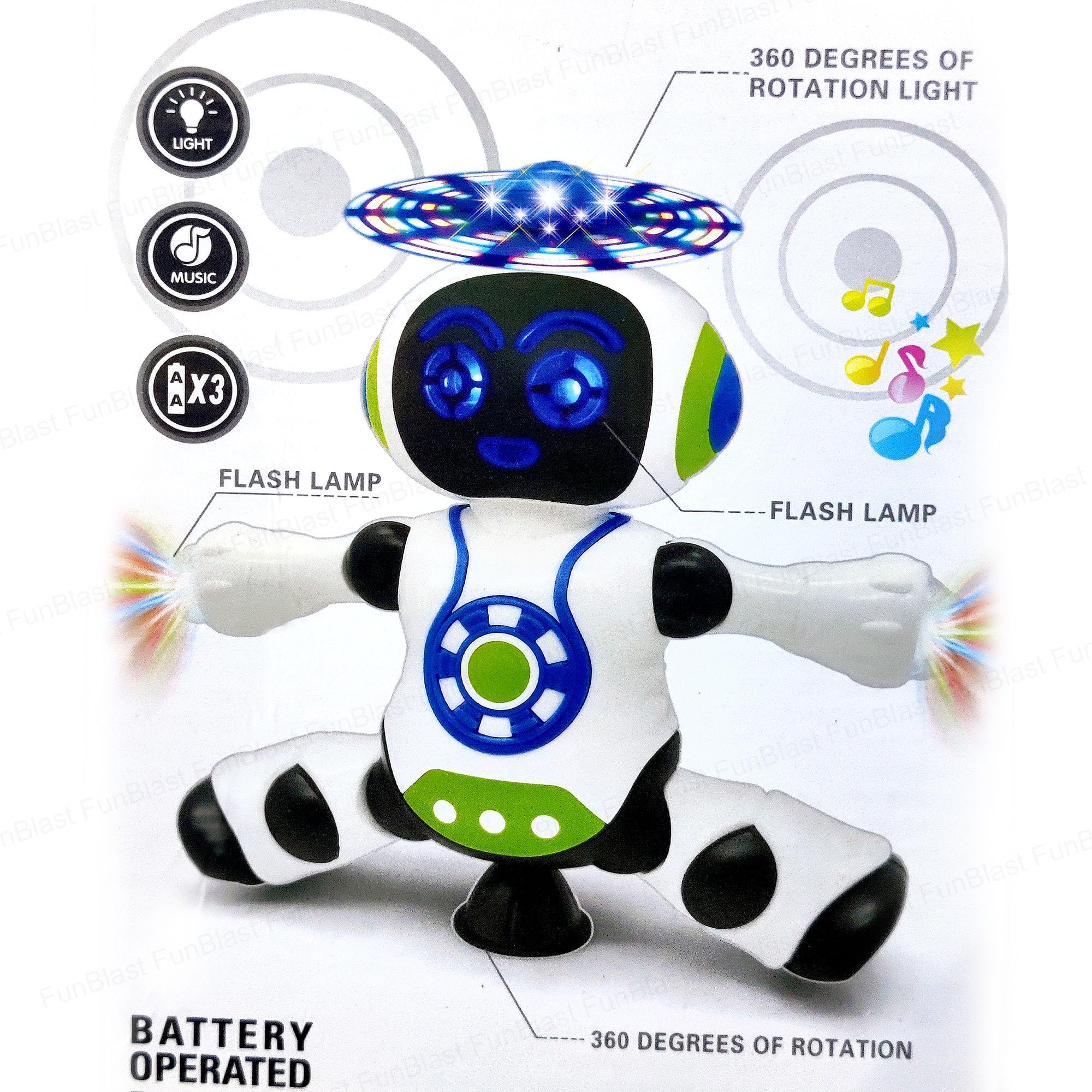 FunBlast Dancing Robot with Music, Robot for Kids with 3D Flashing Lights, 360 Degree Rotation Toy Robot for Kids -Plastic,Multi color,Pack of 1 - Image 3 thumbnail