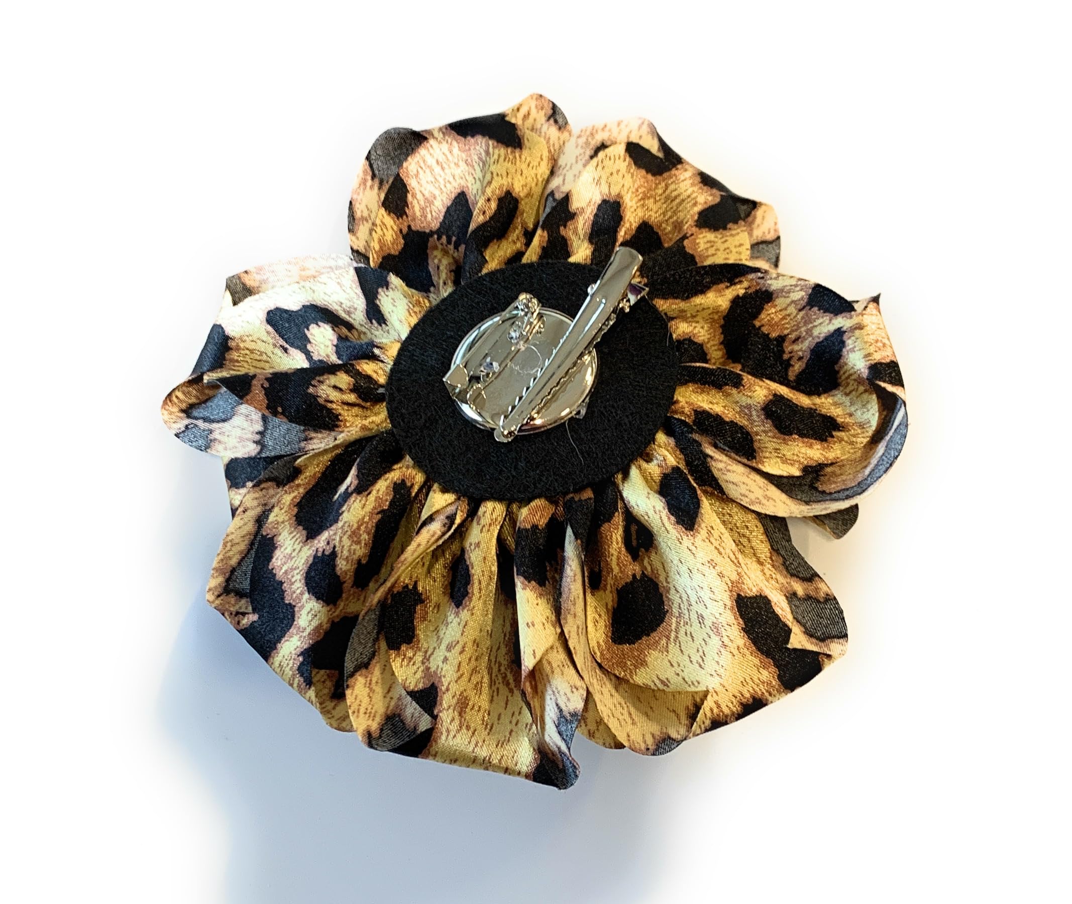 Large Rose Fascinator Corsage Hair Clip and Brooch Pin, Satin Flower, Multi-Colour Options (Leopard Print) - Image 2