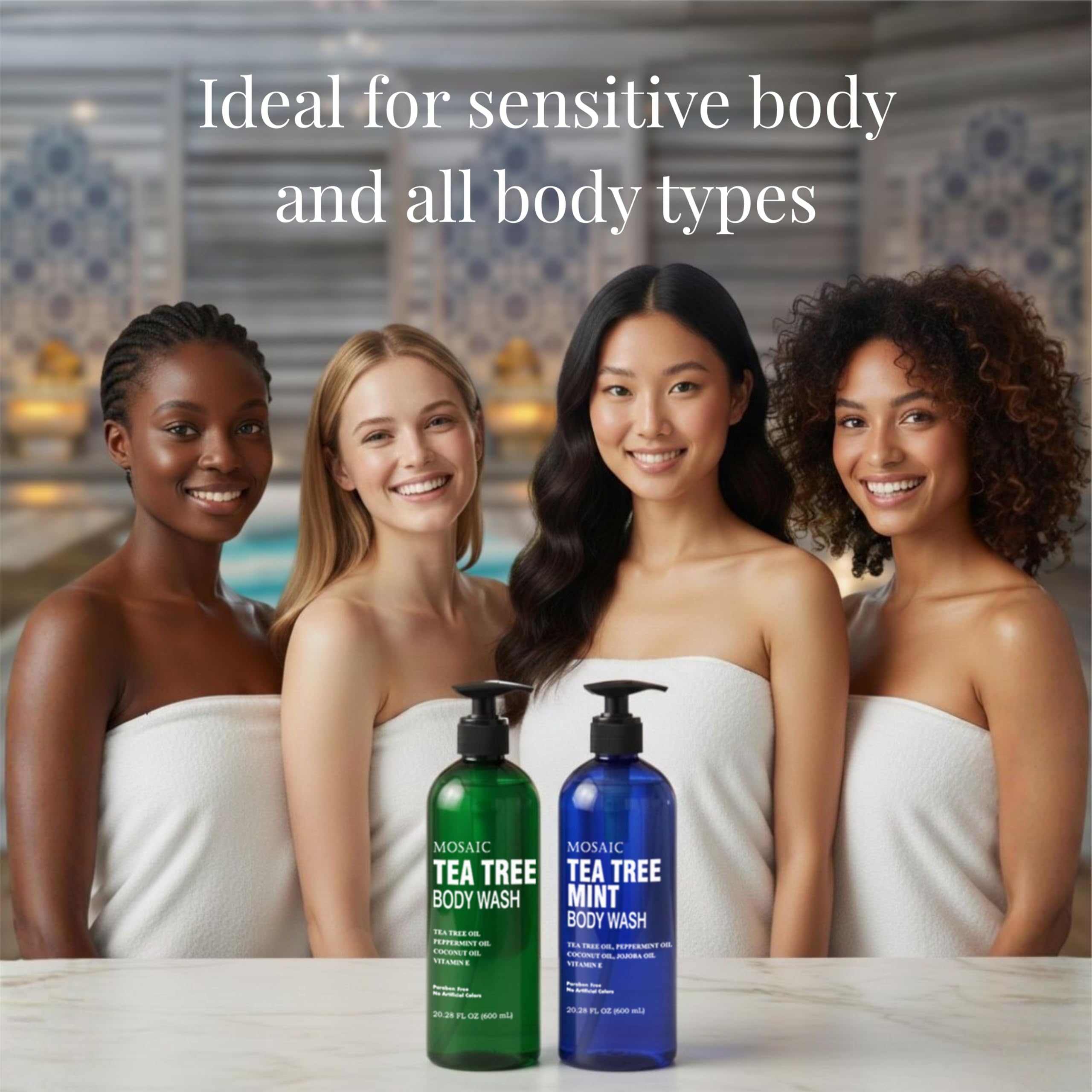 Tea Tree Body Wash with Mint & Shower Gel with Vitamin E for Jock Itch, Eczema, Ringworm, Body Odor, Body Wash Women & Men with Added Body Oils,LARGE 20.2 FL Oz Bottle (Tea Tree Mint, Pack of 2)