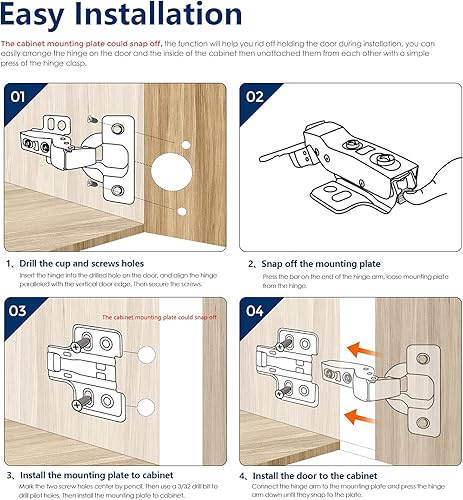 Miniatura 7 de Ravinte Paquete de 60 30 pares de bisagras europeas para gabinetes de cocina, bisagras de puerta de gabinete de cierre suave, resistentes, sin