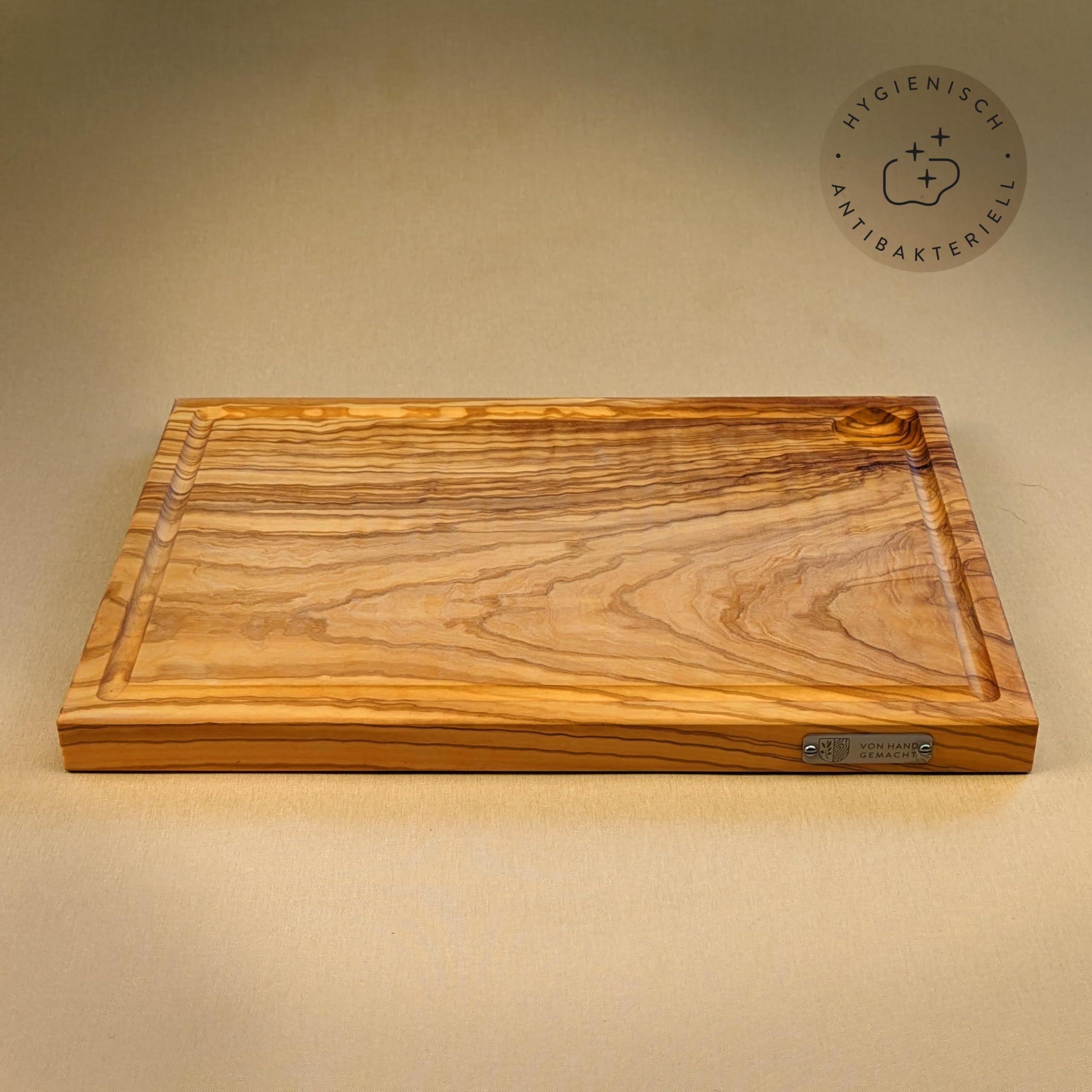 DAS OLIVENHOLZBRETT® Schneidebrett mit Saftrille aus Olivenholz/Tranchierbrett rechteckig/großes Barbecuebrett ca. 50cm x 35cm x 2cm