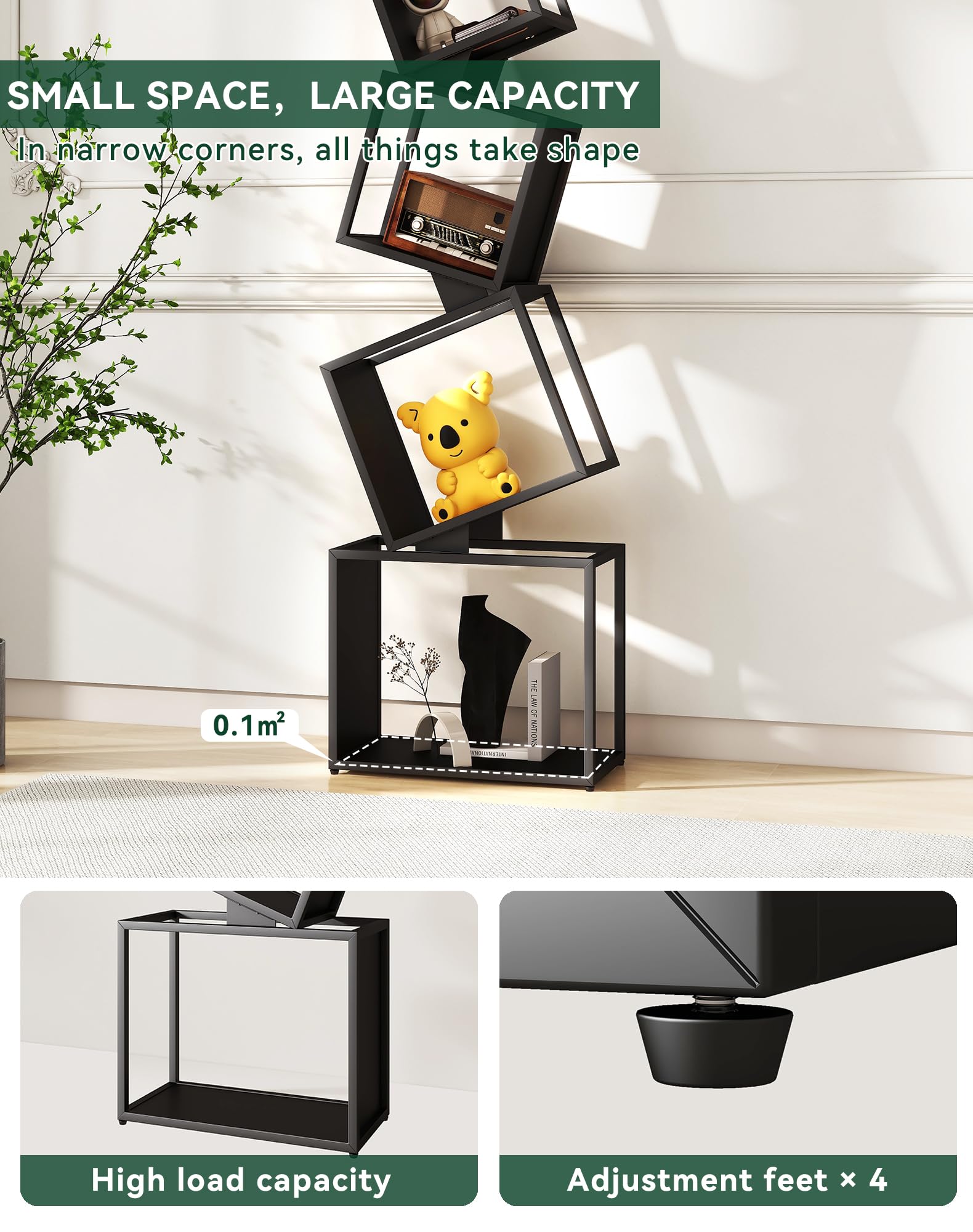 YMYNY Bibliothèque en Cube, Étagère Haute en Métal sur 5 Niveaux, 180 cm, Étagère Rangement, Meuble de Rangement Ouvert, Matte, Design Géométrique, pour Salon, Chambre, Bureau, Noir HBC007B