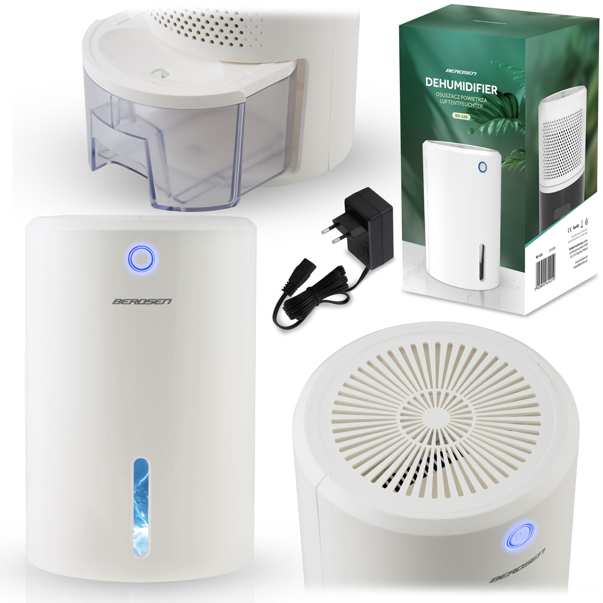 Berdsen Déshumidificateur électrique silencieux jusqu'à 34 dB Réservoir d'eau 800 ml Économie d'énergie BD-526 Blanc