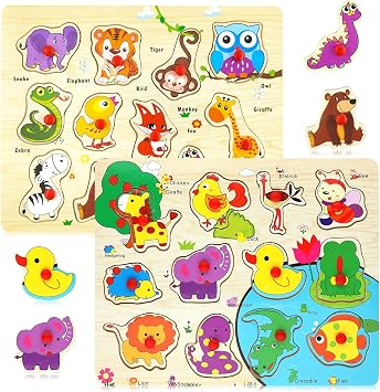 Xionghonglong Lot de 2 Puzzles en Bois à Boutons Animaux Xionghonglong