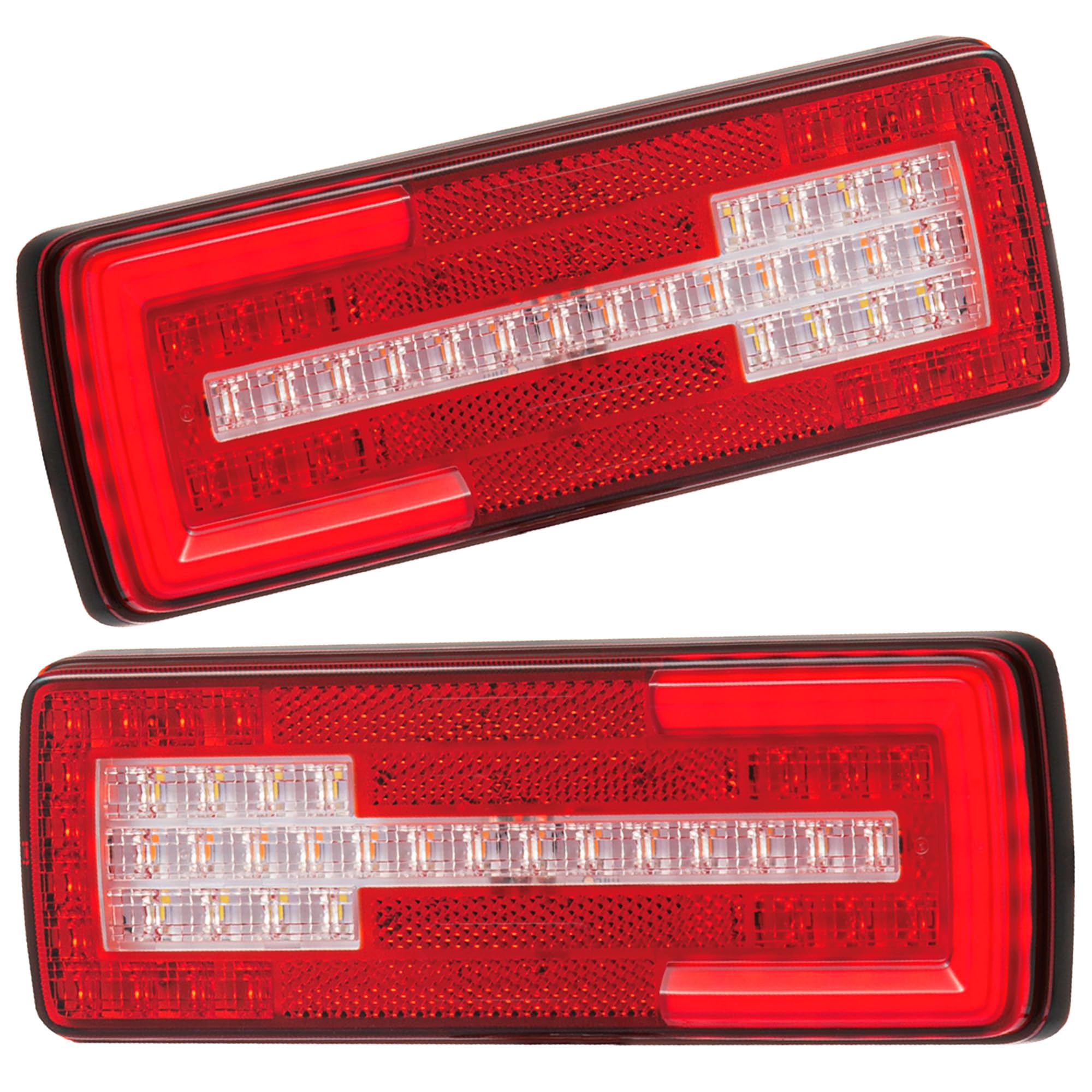 2 x Rücklicht Anhänger Beleuchtung LED Heckleuchten 12V/24V Wasserdicht Rückleuchten für Anhänger PKW Landwirts-Traktor, 6 Funktionen mit Nebelleuchte-Rückfahrlicht & Reflektor