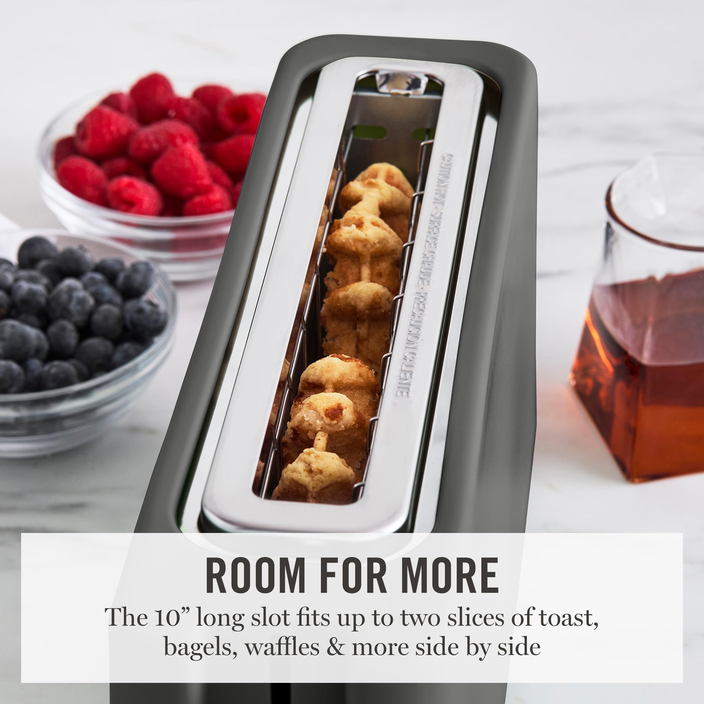 Martha Stewart 2 Slice Long Slot Toaster, Extra Wide for Sourdough & Bagels, 10 Setting Shade Control, Removable Crumb Tray, Self-Centering Design, Defrost/Reheat, Cancel, Slim Space-Saving, Caviar — view 3