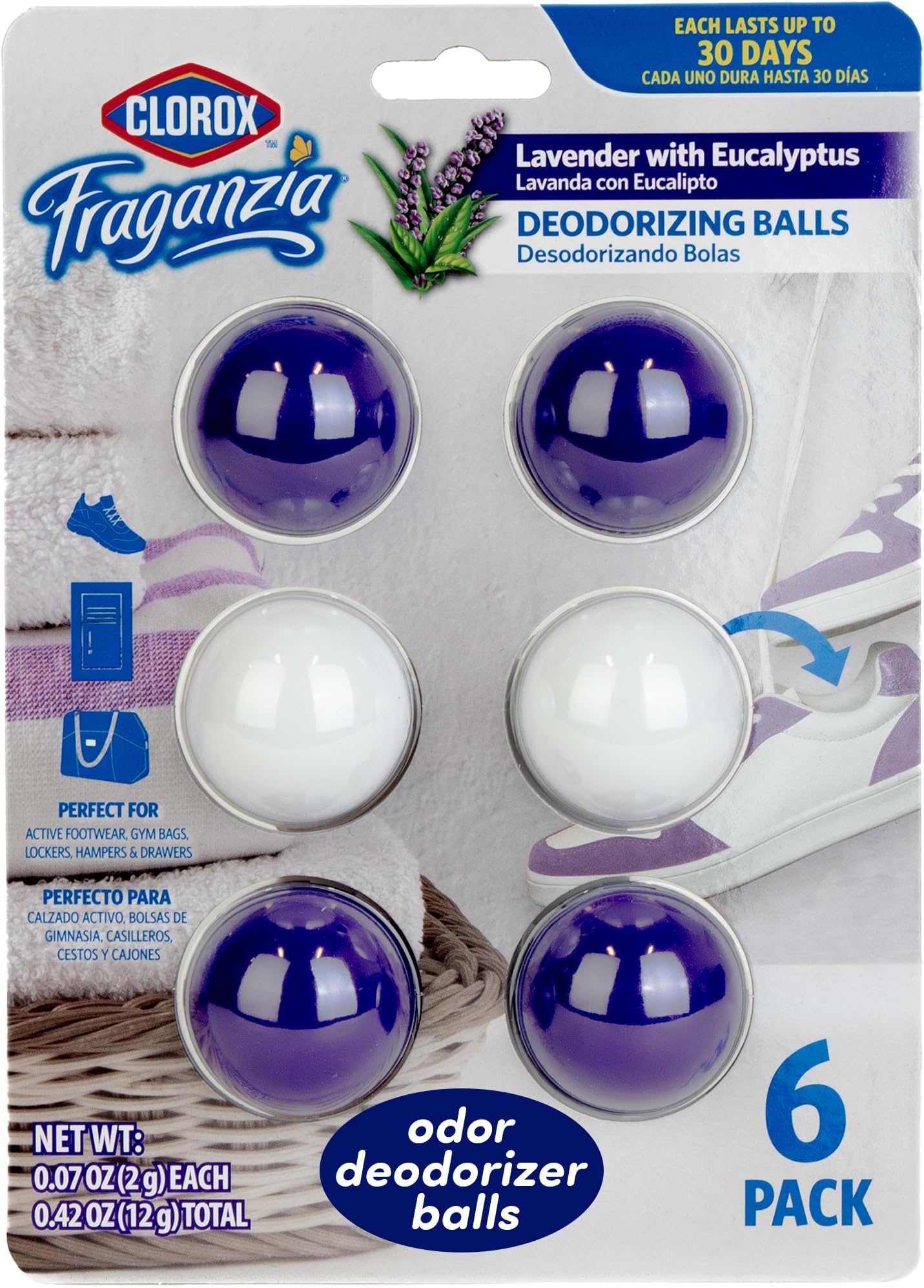 Clorox Fraganzia Deodorizing Balls in Fresh Ocean Breeze, 6pk | No-Plug, Battery-Free Air Freshener for Shoes, Gym Bags, Lockers, Hampers, and Drawers, 6 Air Freshener Units