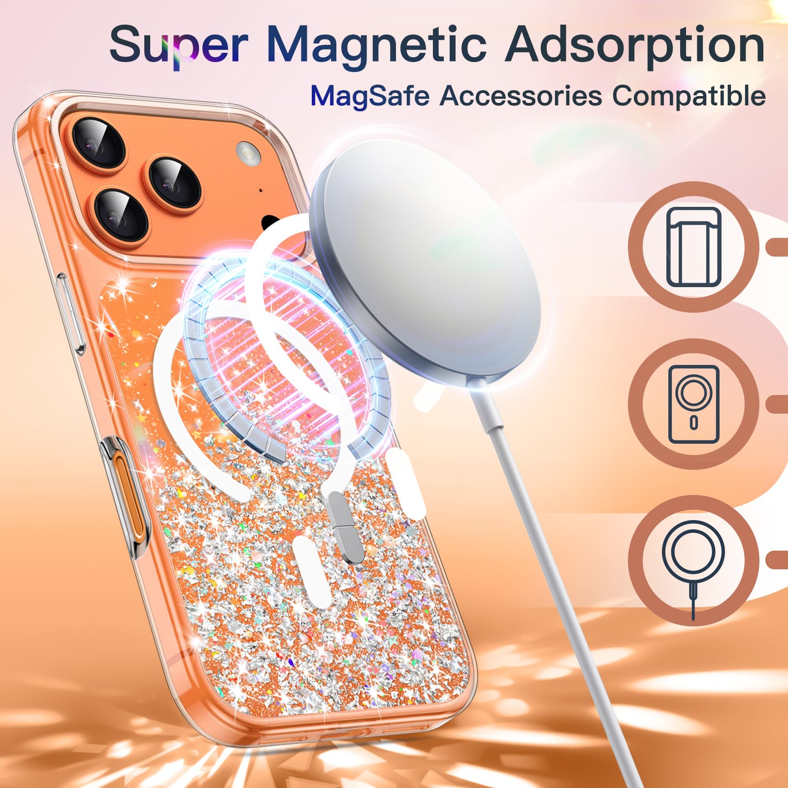 XTCASE Magnetica Cover per iPhone 15 Compatibile con MagSafe, Custodia Glitter Brillantini Bumper Morbido TPU e Hard Silicone Antiurto Resistente ai graffi Donne Ragazze Case, Bianco