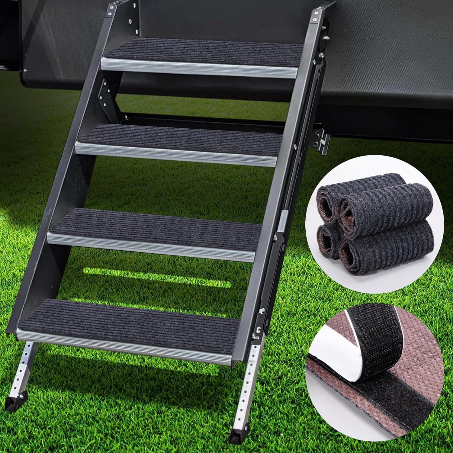 4 Pack Non Slip RV Step Covers, Waterproof, Dark Gray, 61 cm x 19 cm, Machine Made, Tufted Runner Rugs