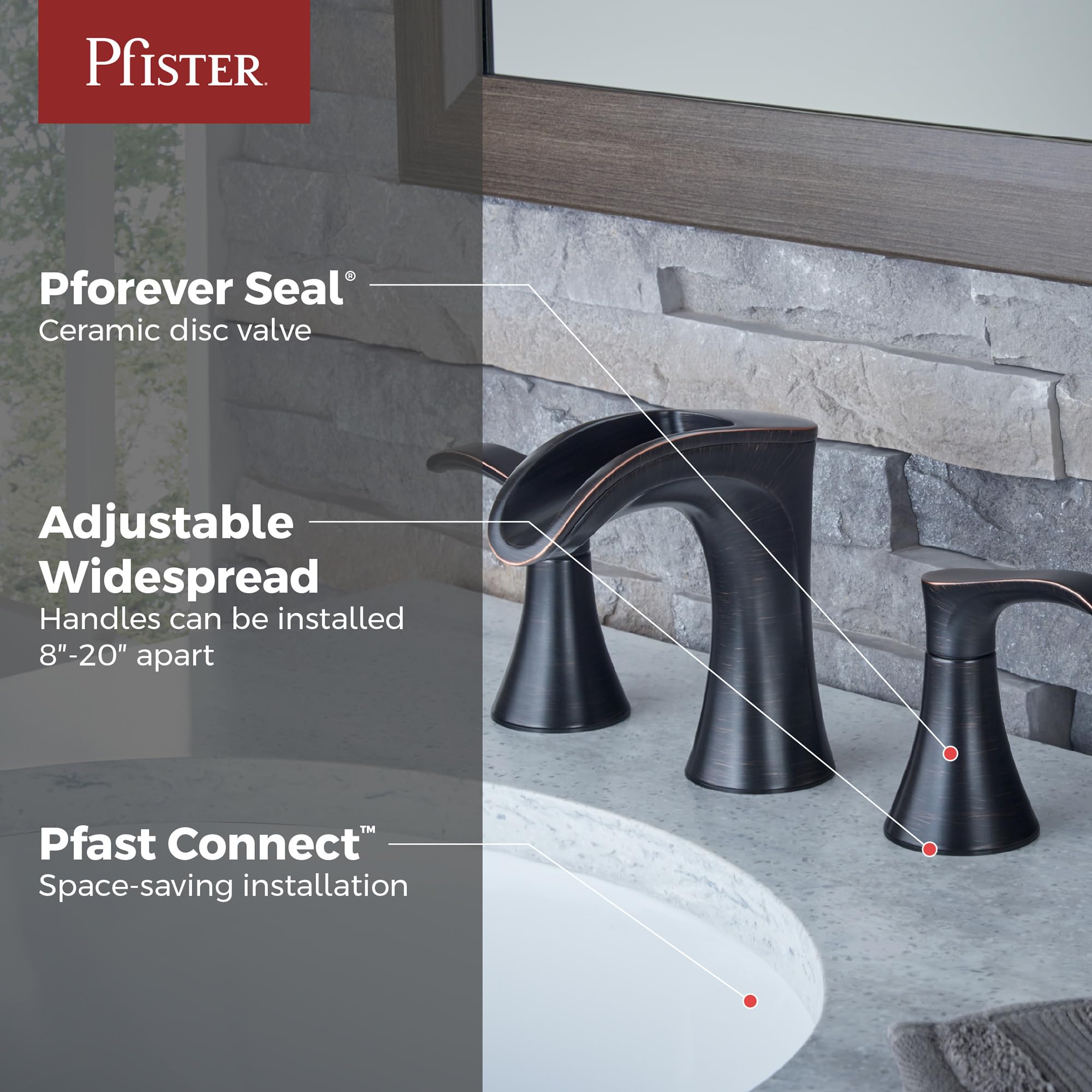 Pfister Brea LF049BRYY bateria łazienkowa do umywalki, 20 cm, z 2 uchwytami, 3-otworowa, toskańskie wykończenie z brązu