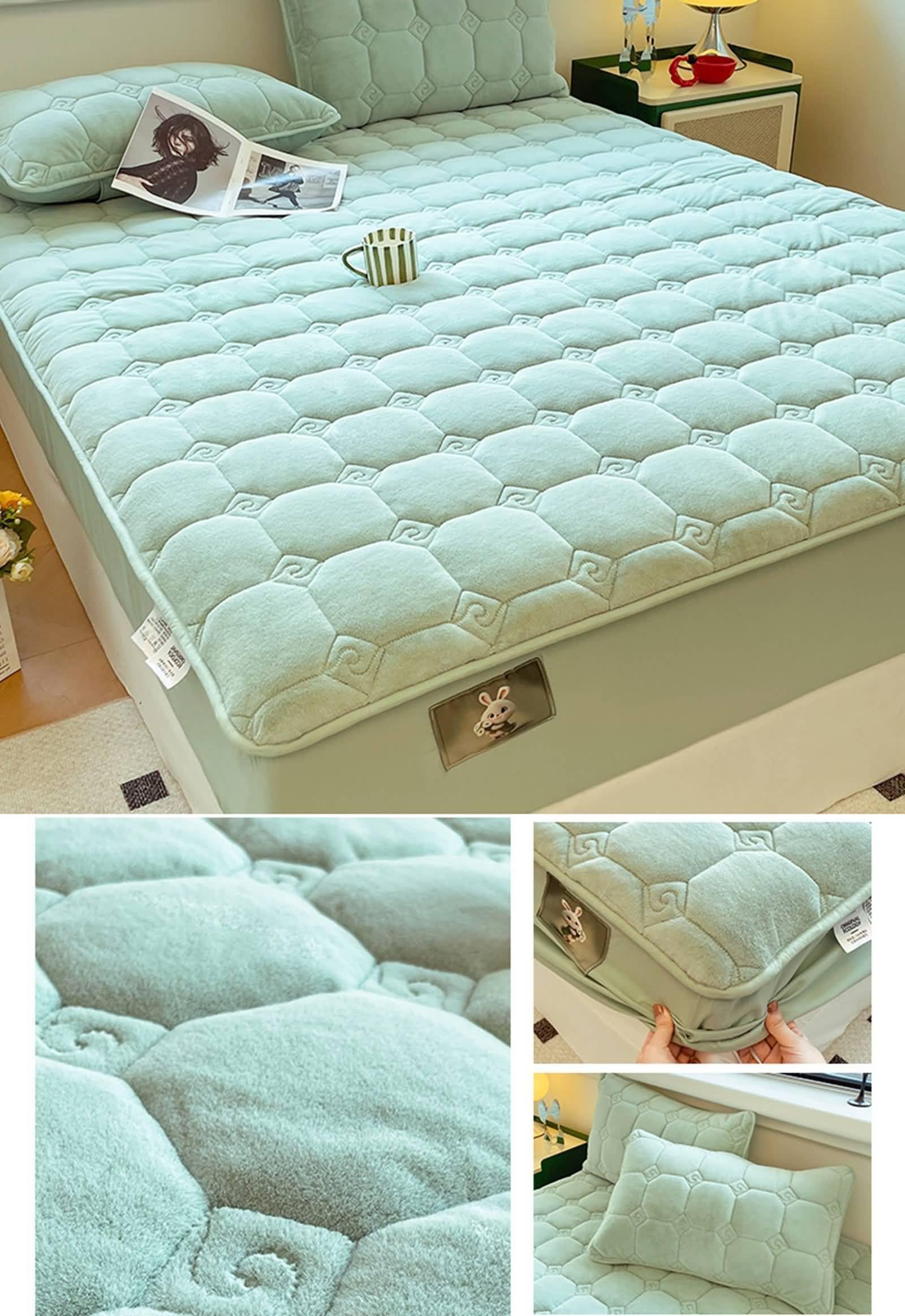 Bajera para Cama Elastica 120x200cm,Colcha Verano Matrimonio Color Sólido con Patrón Geométrico Sábanas Bajeras Verde Claro