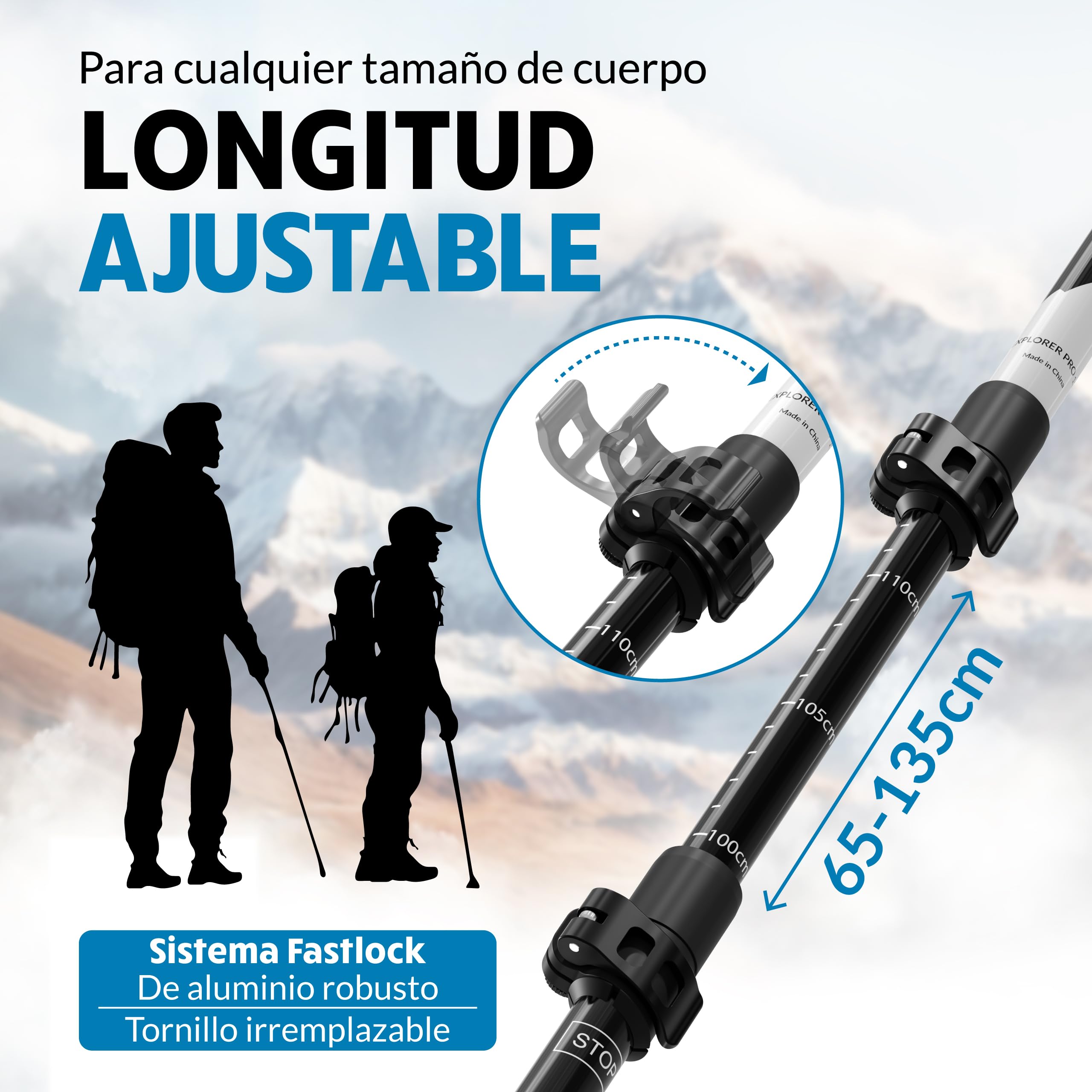 Terra Peak Bastones de senderismo telescópicos de carbono o aluminio, incluye toalla de microfibra, bastones de trekking, bastones de marcha nórdica para hombre y mujer, juego de topes de goma,