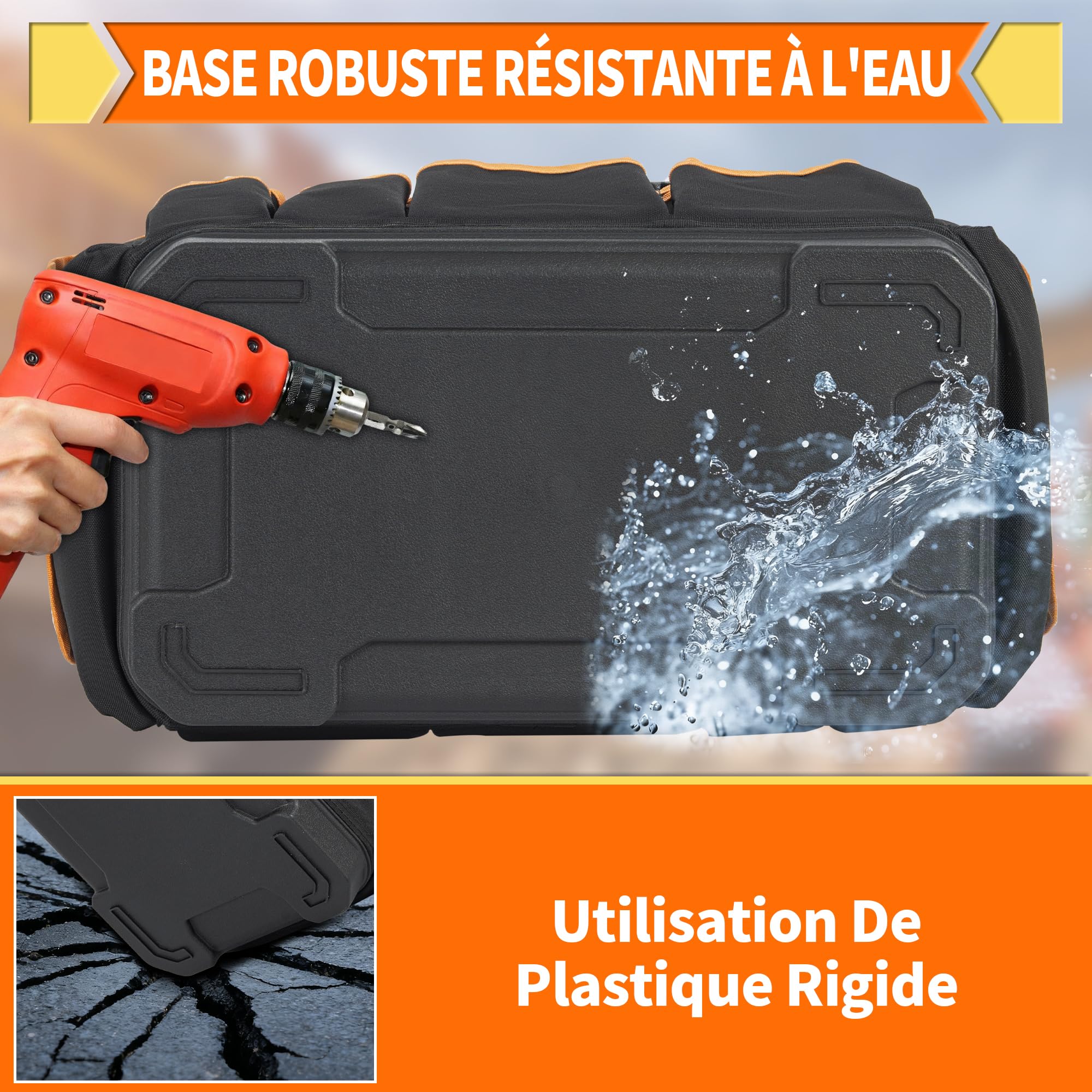 40,5x28x22,5CM Sac à Outils avec 26 Poches et Grande Capacité, Sac de Rangement pour Outils avec Bretelles réglables, Double Fermeture Éclair, Base Rigide Imperméable
