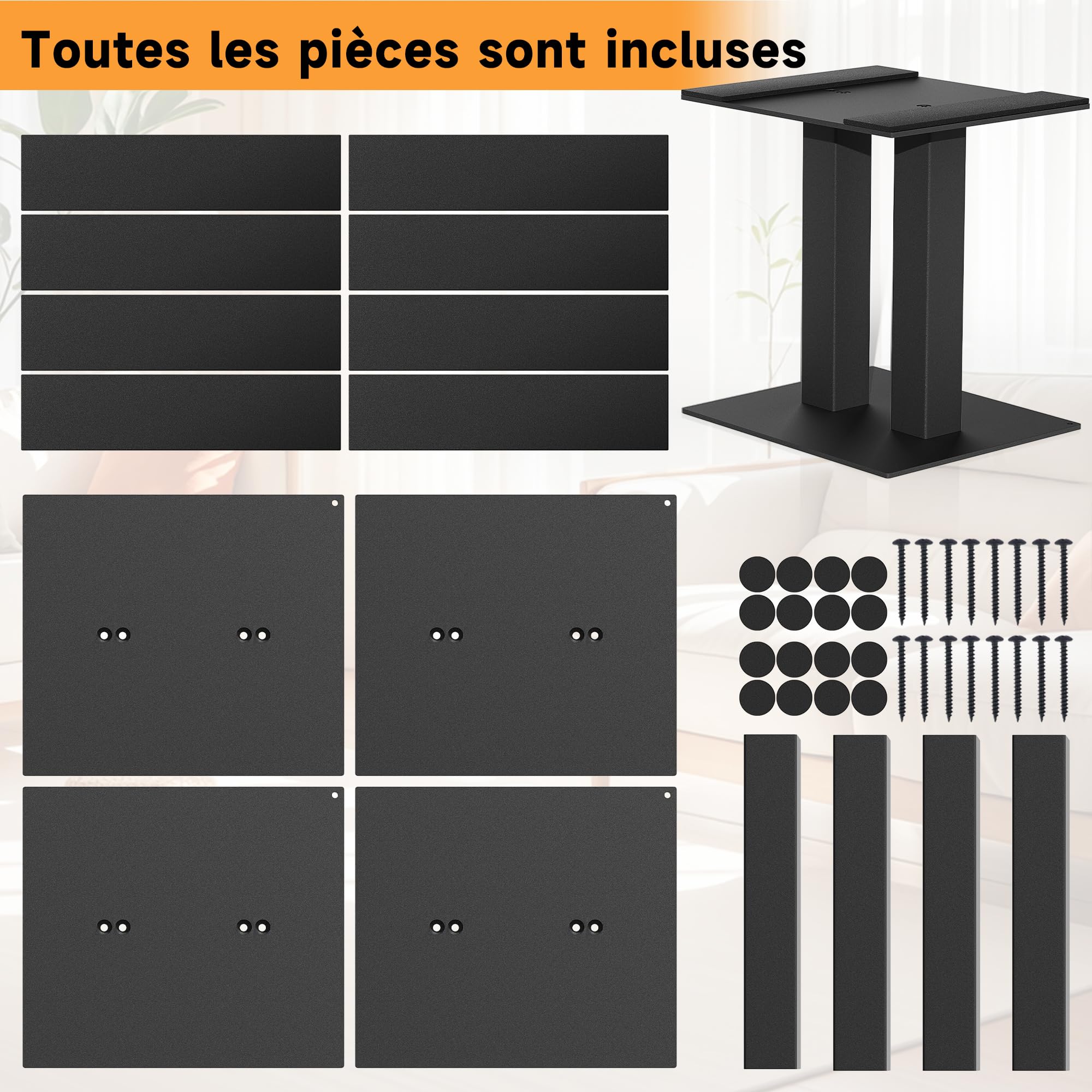 OUUTMEE Lot de 2 Supports d'Enceinte de Bureau, Pieds d'Enceintes en Métal Universels, Supports pour Haut-Parleurs d'Ordinateur et de Bibliothèque, Jusqu'à 13KG (Grande)