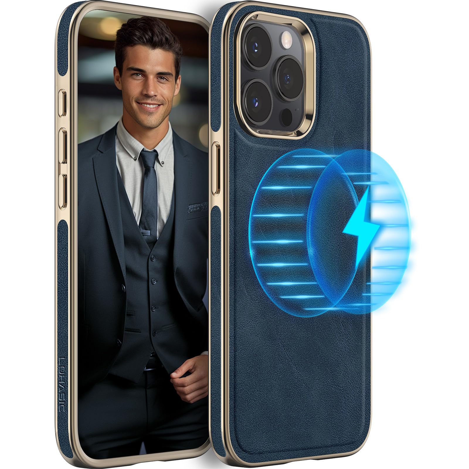 LOHASIC for iPhone 15 Pro Phone Case Compatible with MagSafe, Classic Leather Slim Luxury Business PU Non-Slip Grip Shockproof Bumper Rugged