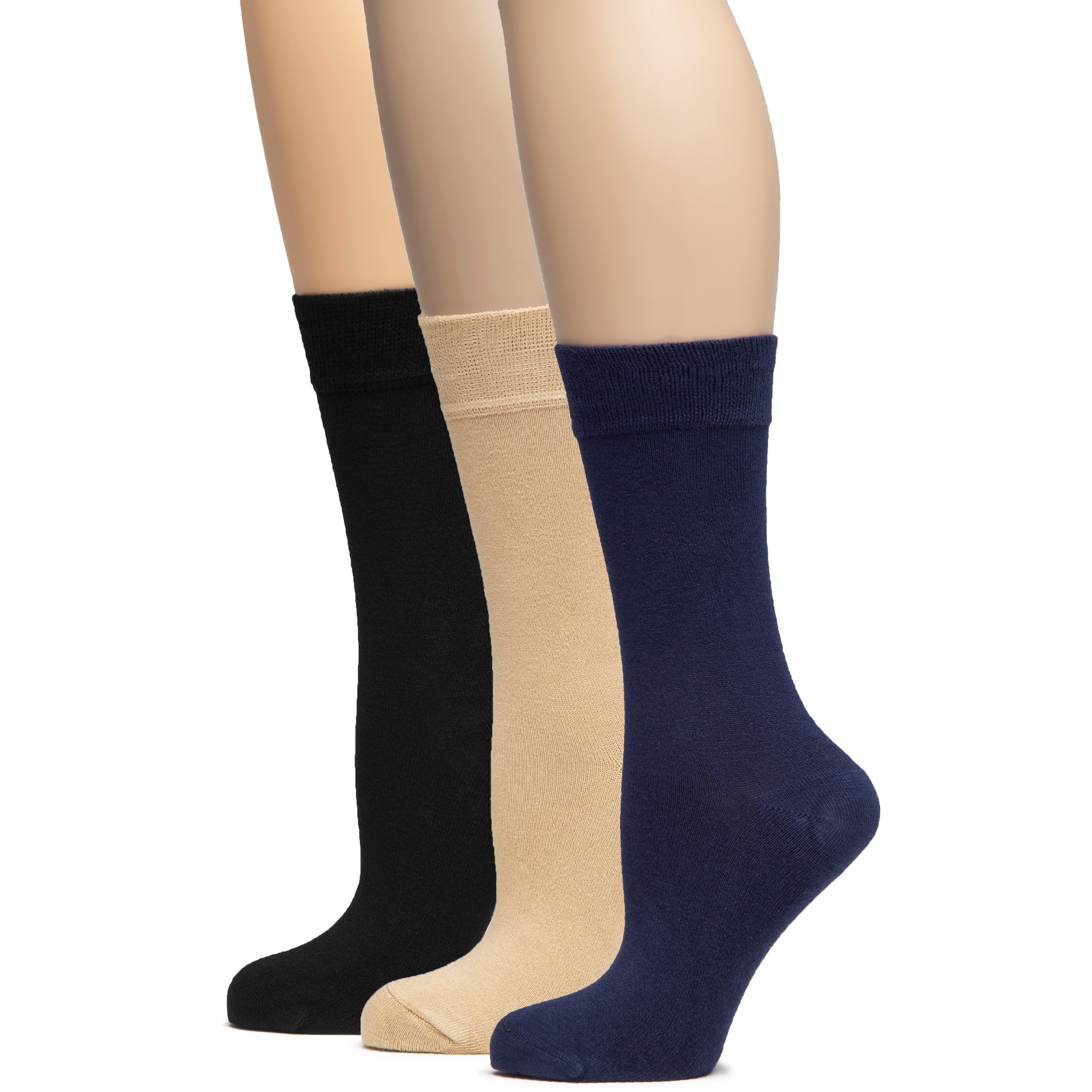 Hugh Ugoli Women's Thin Soft Rayon Derived from Bamboo Crew Socks for Dress, Trouser, Seamless Toe &amp; Non-Binding, 5-8/9-11