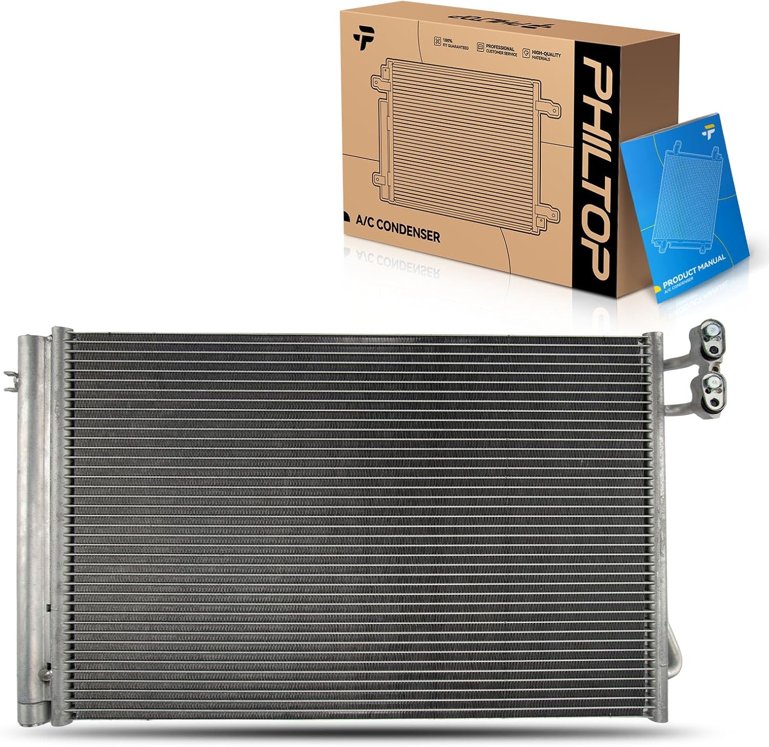 PHILTOP Air Conditioning A/C Condenser for BMW 328i 2007-2013 3.0L, 328i xDrive 2009-2013, X1 2012-2015 2.0T, 325i 2006, 128i 2008-2013, 328xi 2007-2008, with Receiver Drier Replace# 3443, 64509169772