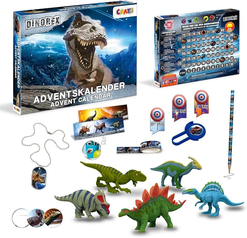 CRAZE DINOREX Spielzeug Adventskalender 2025 Kinder - Dino Adventskalender , Weihnachtskalender mit Dino Figuren & Schreibwaren-Zubehör