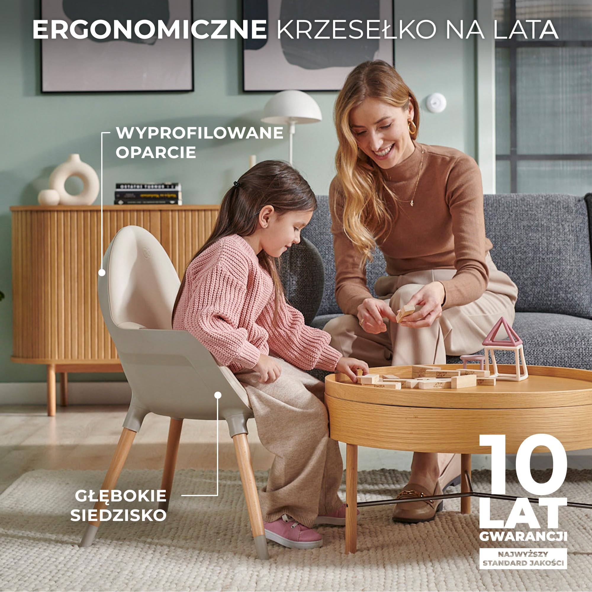 Kinderkraft Krzesełko do karmienia FINI2 2w1, Krzesło dla starszaka, Regulowana zdejmowana tacka, Drewniane antypoślizgowe nożki, 5-Punktowe pasy bezpieczeństwa, Łatwy w czyszczeniu, Beżowy