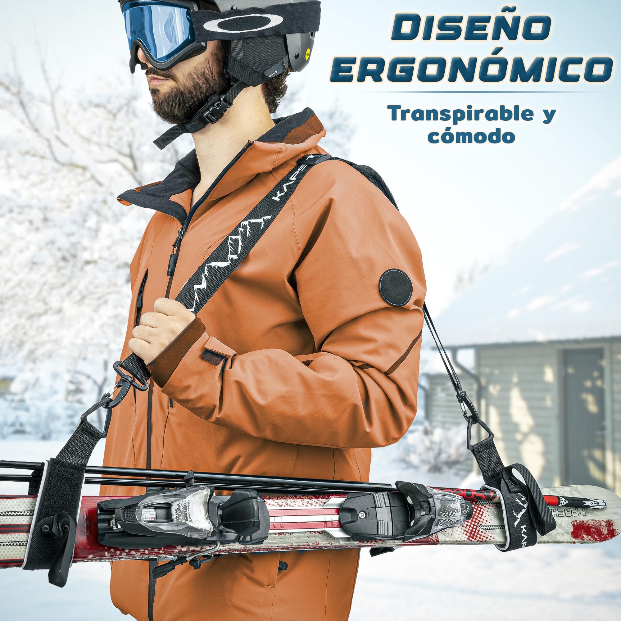 Correas para esquís y portabastones Negro Ajustable Correa de Hombro Acolchada
