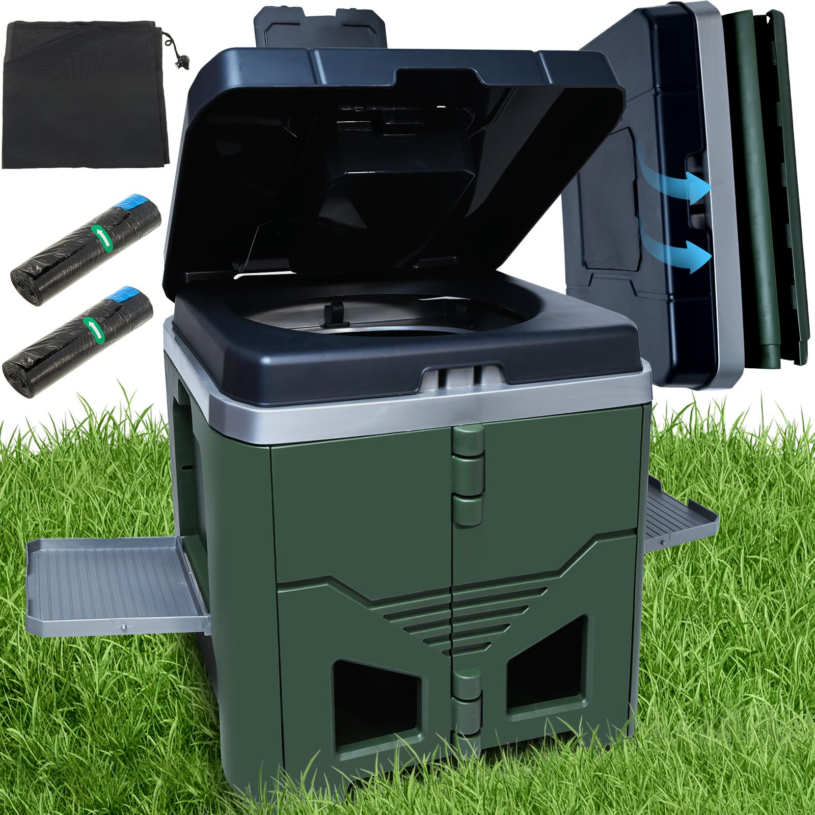 Toilette Portable Camping, Toilettes de Voiture Pliables Max 150 kg avec Couvercle et Sacs Poubelles, Toilettes Portables pour Adultes pour Voyage, Randonnée, Camping, Tentes, Camping-Car