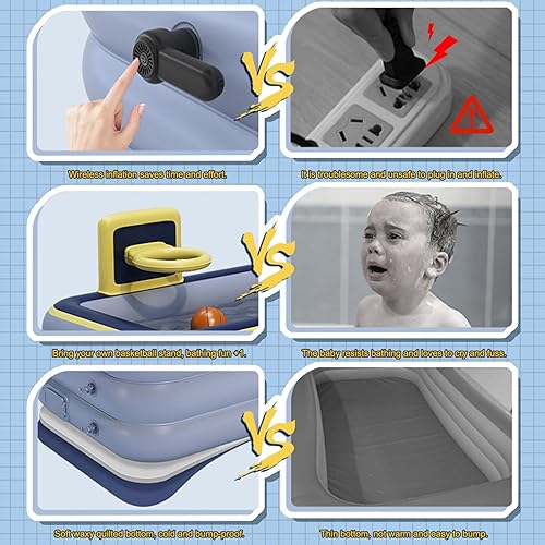 Miniatura 3 de Piscina inflable, piscina infantil con aro de baloncesto, 63 x 33 x 20 pulgadas, piscina familiar de tamaño completo para niños y adultos, piscina