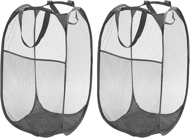 Mesh Laundry Baskets, 2 Pack Pop up Laundry Hampers Collapsible Laundry Basket Foldable Mesh Hamper with Handles for Clothes and Toys Storage, Gray