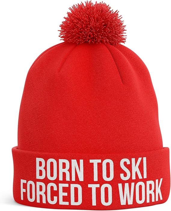 Ski Gifts for Men Born to Ski Forced to Work Funny Ski Hat Beanie