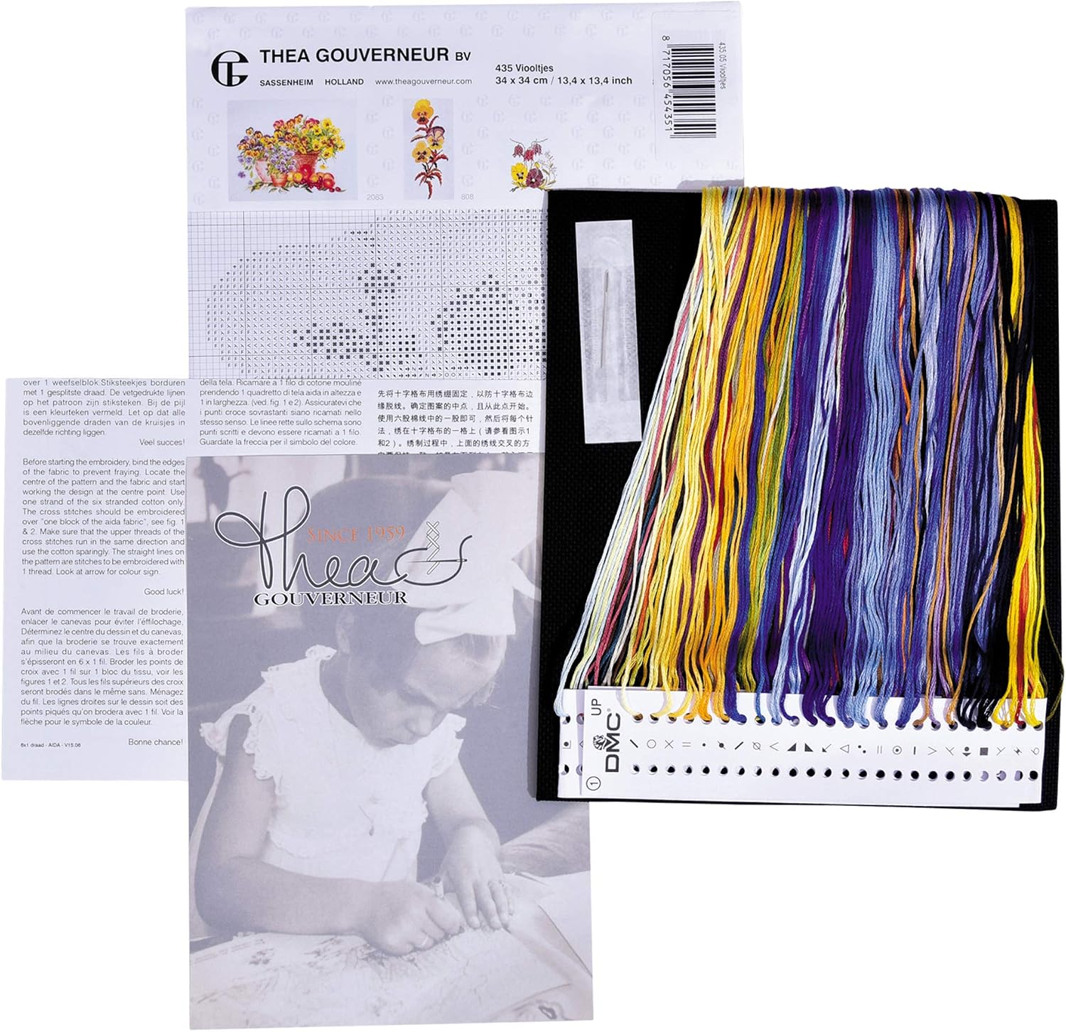 Thea Gouverneur, Pansies Counted Cross Stitch Kit, Aida Black 18 Count. 34 x 34 cm, Adult Craft Kits - Image 4