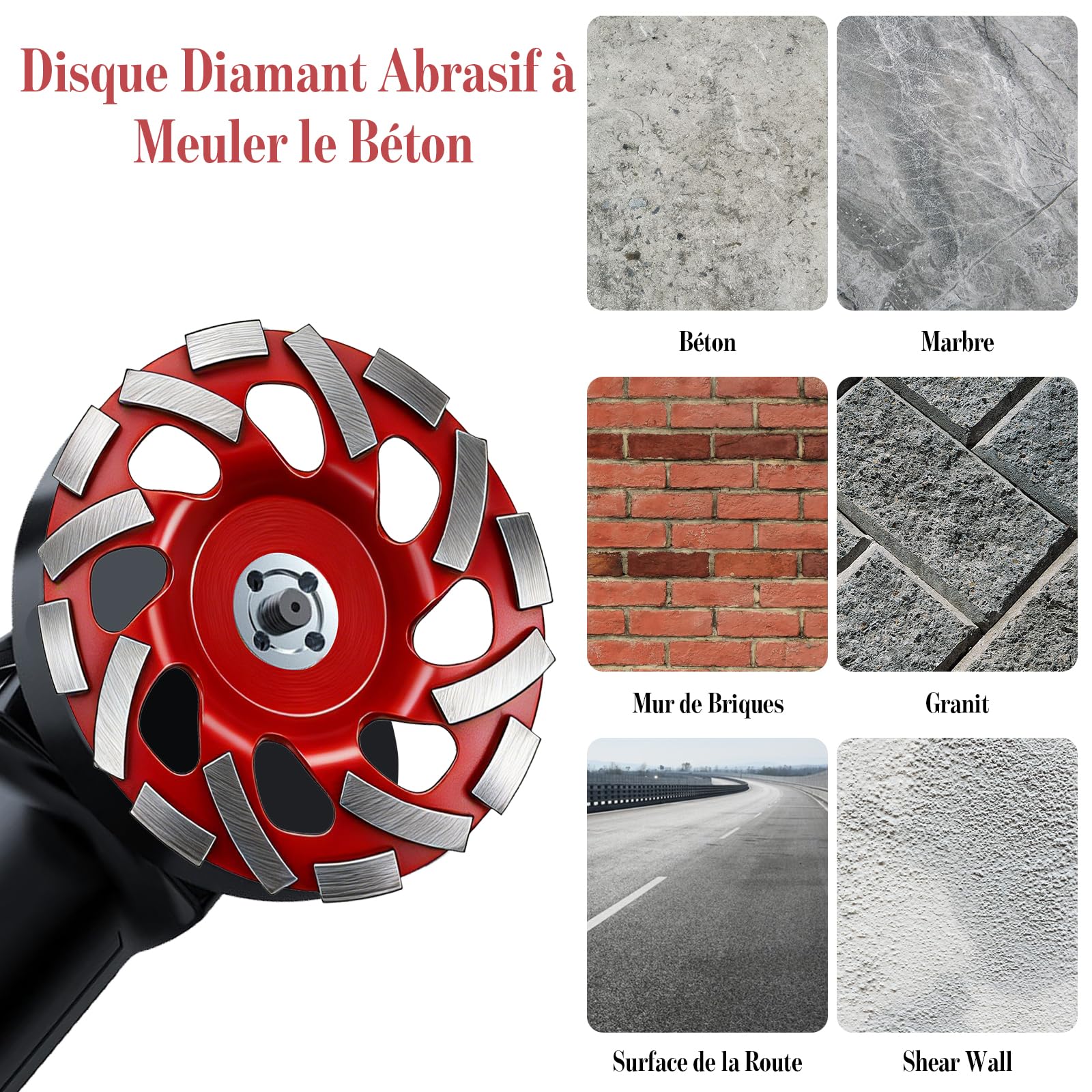 Scettar 2 Pièces Disque Diamant Abrasif 125 à Meuler le Béton (Rouge), Disques Diamant à béton pour Poncer bétons, Granit, Pierre,Marbre