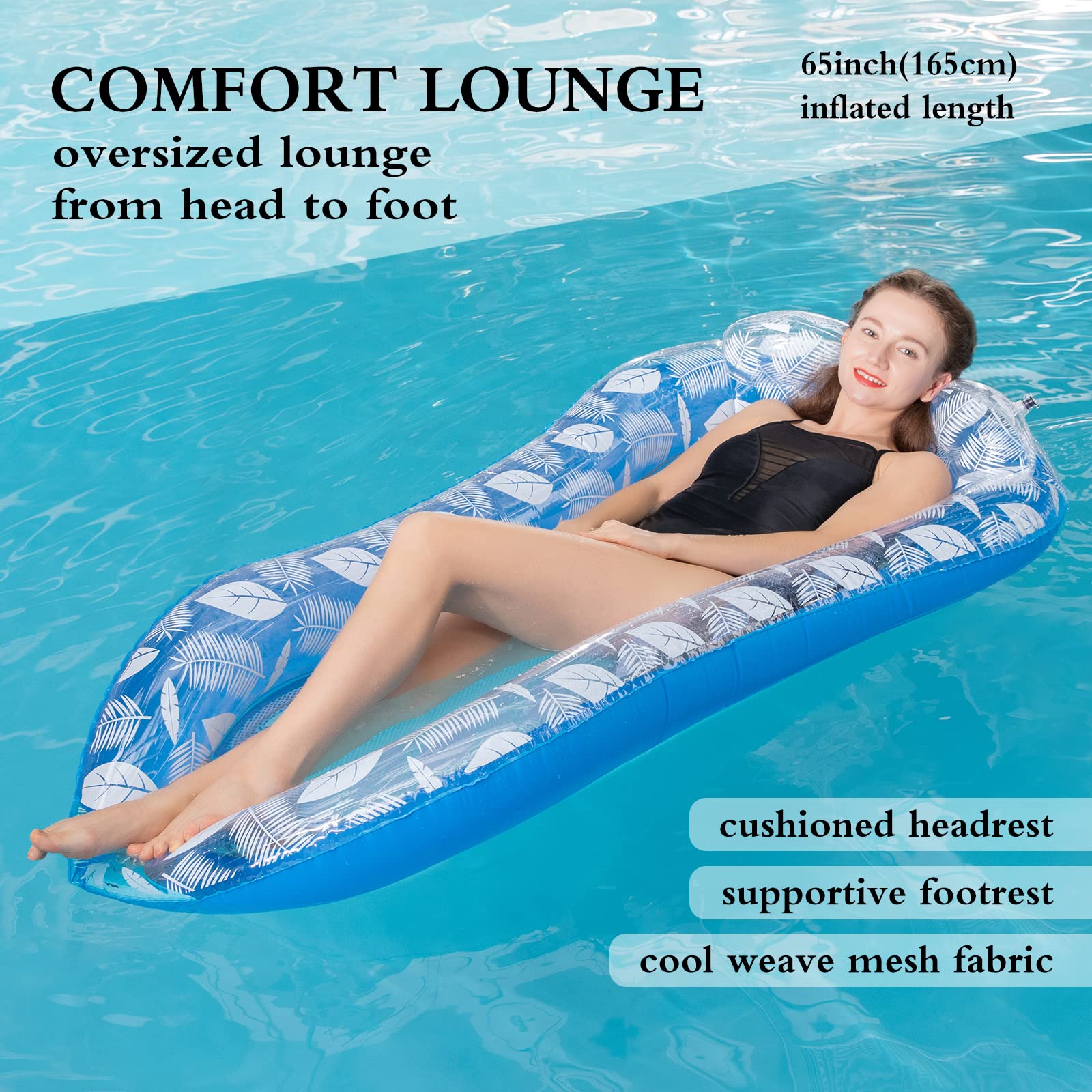 Luftmatratze Pool Hängematte mit Mesh, Aufblasbare Wasserhängematte Luftmatratze mit Netz und Kopfstütze, Aufblasbarer Liege Wasser Bett Floating Lounge Stuhl Schwimmbad Spielzeug