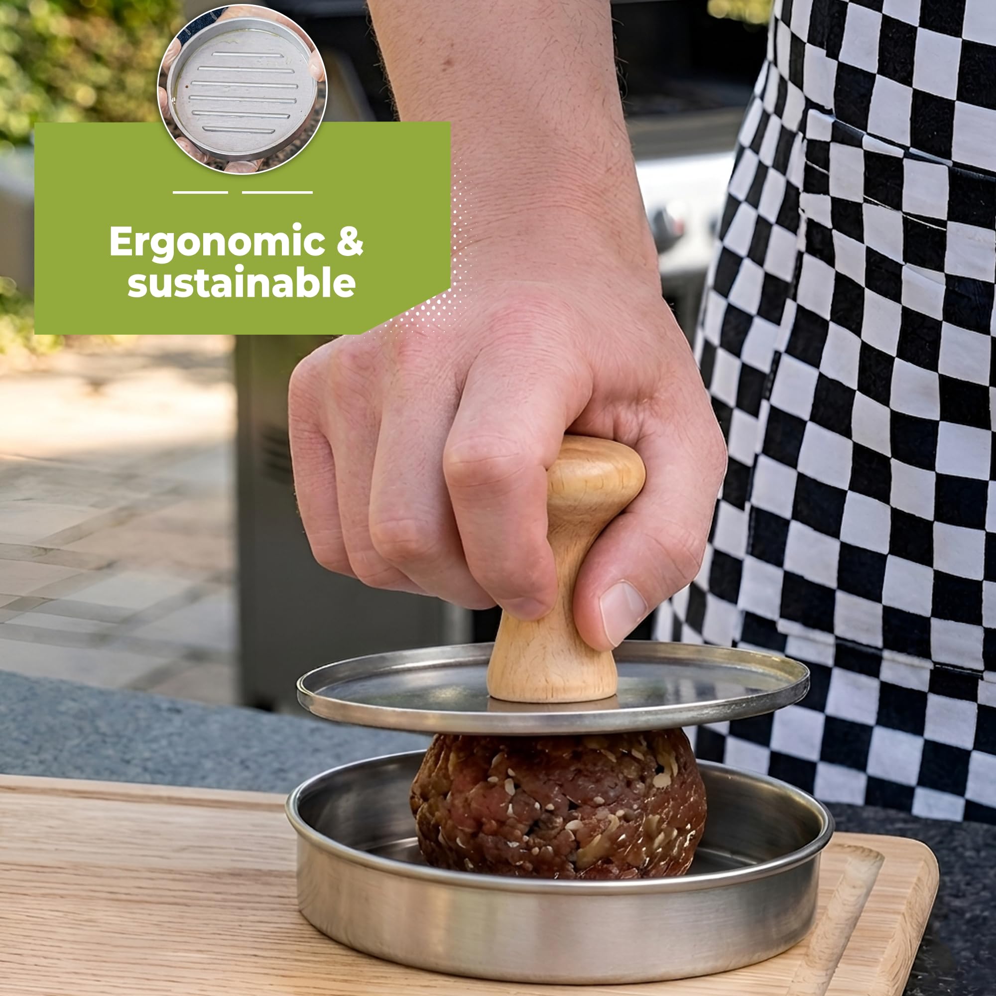 Hi Nature™ Profesjonalna prasa do hamburgerów ze stali nierdzewnej – 13,1 cm Smash Burger Press z rowkami do grillowania – nieprzywierająca prasa do hamburgerów i grillowa dla idealnych patties