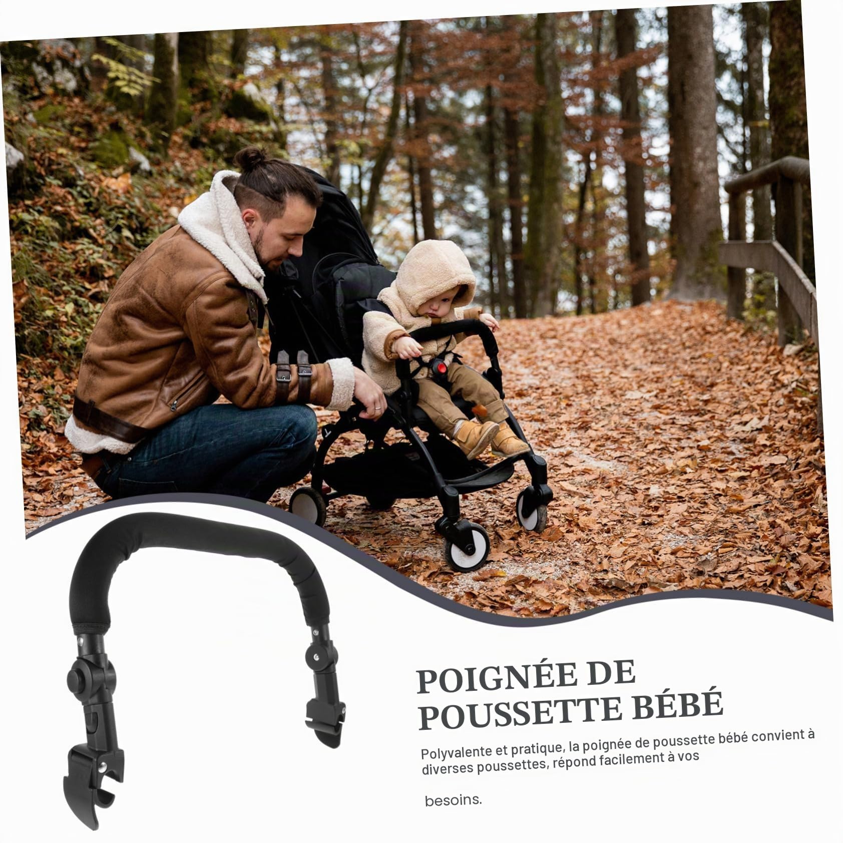 ERINGOGO Extension de poignée de poussette réglable avec rembourrage en éponge douce, accessoires pour poussette, landau, barre de poussette, poignée facile à installer pour les tout-petits