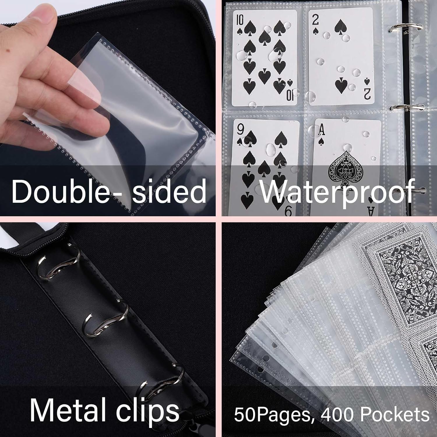 Moon Card Binder Trading Card Album 400 Pockets Large Capacity Storage Organizer Waterproof Durable Leather Moon Design Purple White Binder with 50 Removable Sleeves for Display Holder