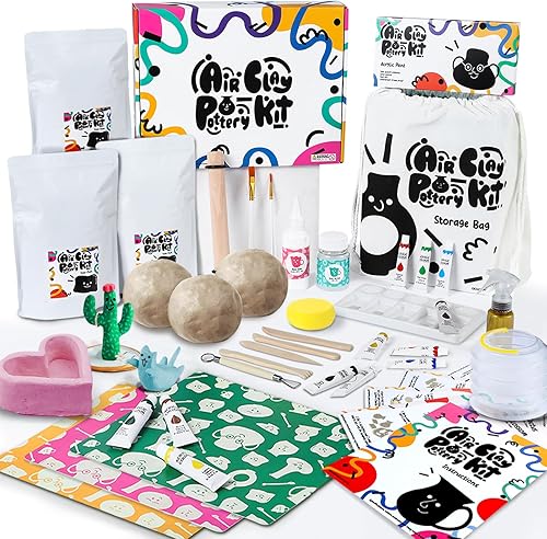 FosterToys Kit de cerámica de arcilla seca al aire para principiantes Kit de arcilla de bricolaje para adultos, juego de herramientas de escultura