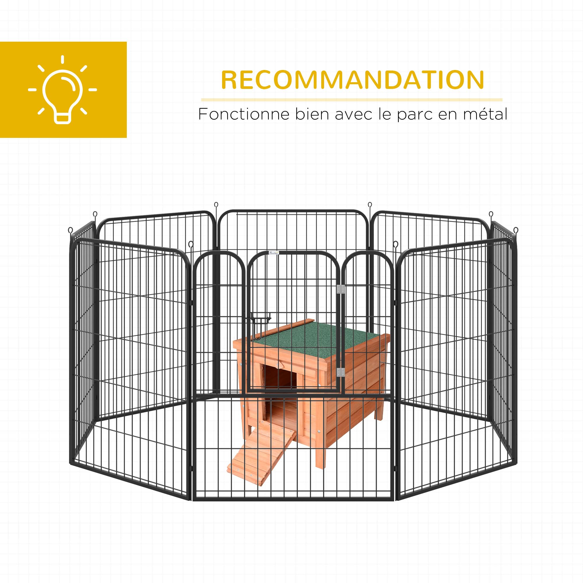 PawHut Clapier à Lapin Cage à Lapin avec rampes/Porte, Toit ouvrant et étanche - en Bois de Sapin dim. 51L x 42l x 43H cm Bois Naturel et Vert