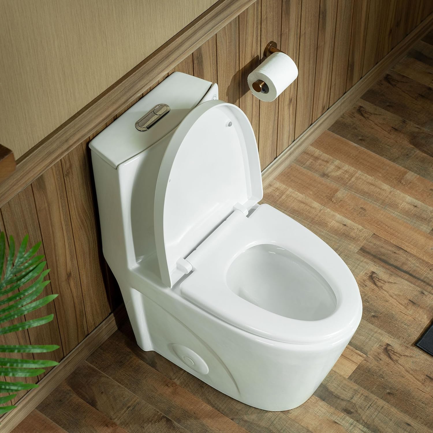 WOODBRIDGE One Piece Toilet with Soft Closing Lid, Chair Height, 1.28 GPF Dual, 1000 Gram MaP Flushing Score Toilet, Gloss White